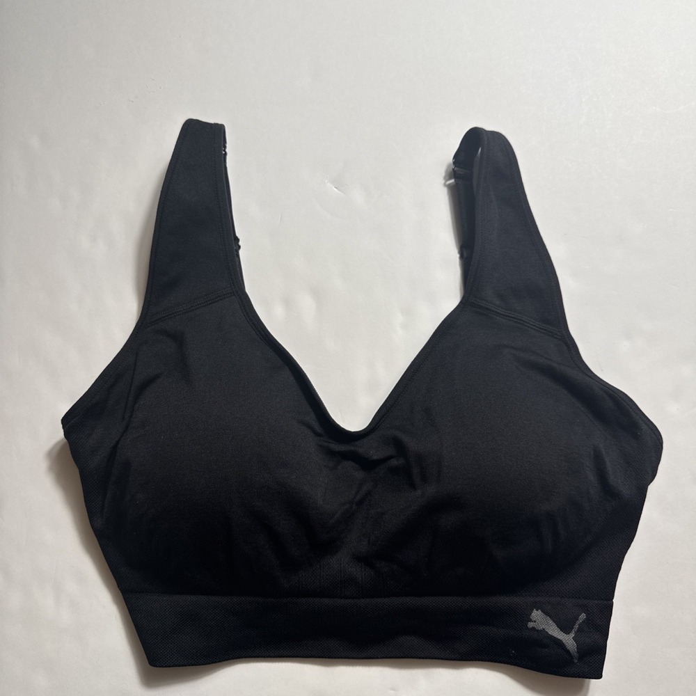 Puma‎ Womens XL Black Seamless V-Neck Sports Bra Adjustable Straps 74751-1023